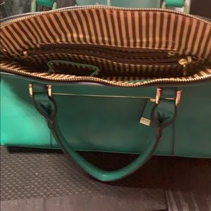 Green Leather Handbag 6 pockets